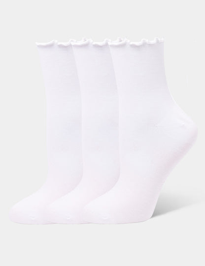 Hue Ruffle Edge Ankle Sock 3 Pair Pack - White