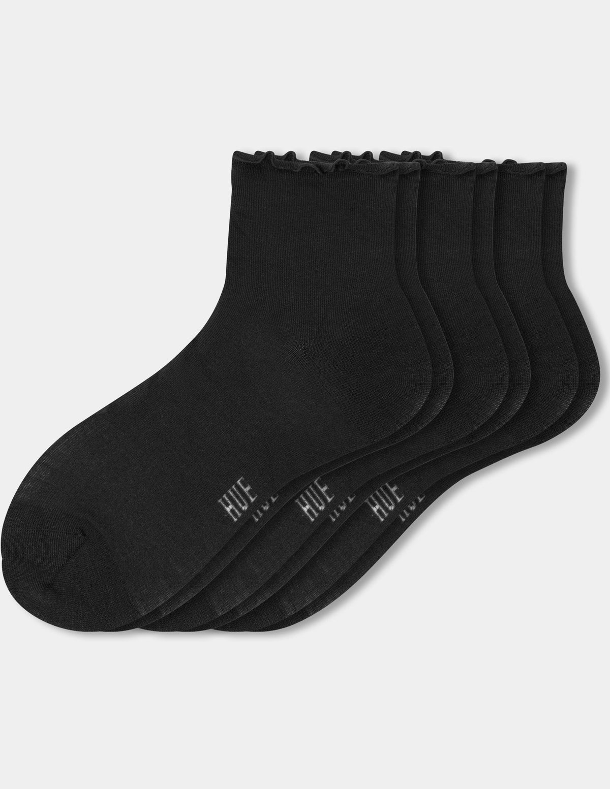 Hue Ruffle Edge Ankle Sock 3 Pair Pack - Black