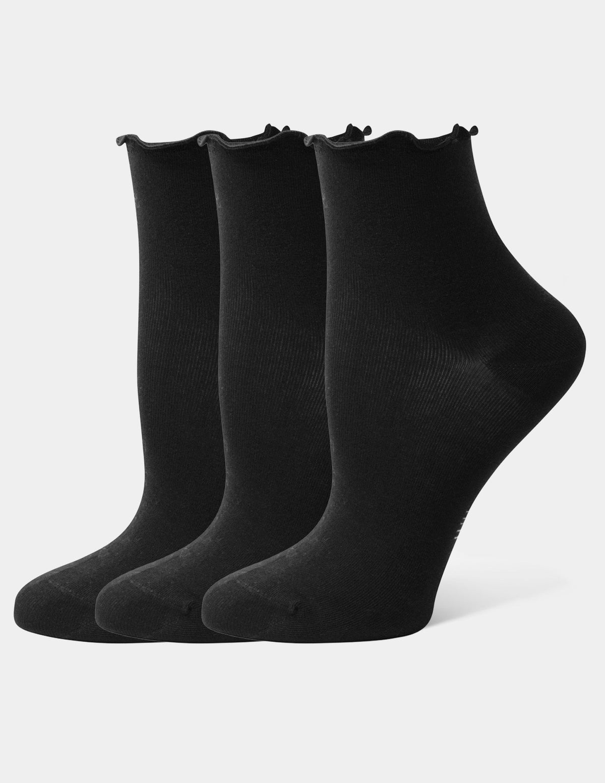 Hue Ruffle Edge Ankle Sock 3 Pair Pack - Black