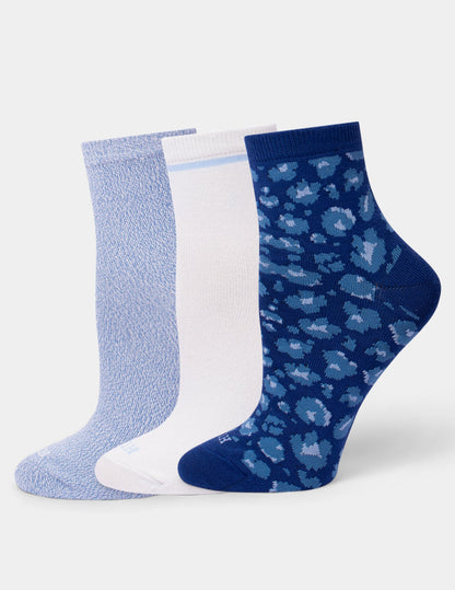 Hue Super Soft Shorty Sock 3 Pair Pack - Blue Leopard