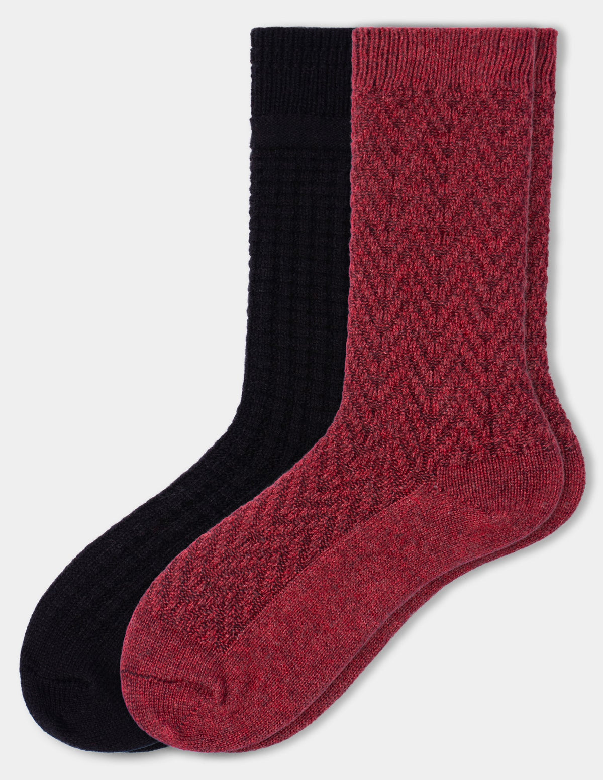 Hue Textured Wool Blend Crew 2 Pair Pack - Red Heather