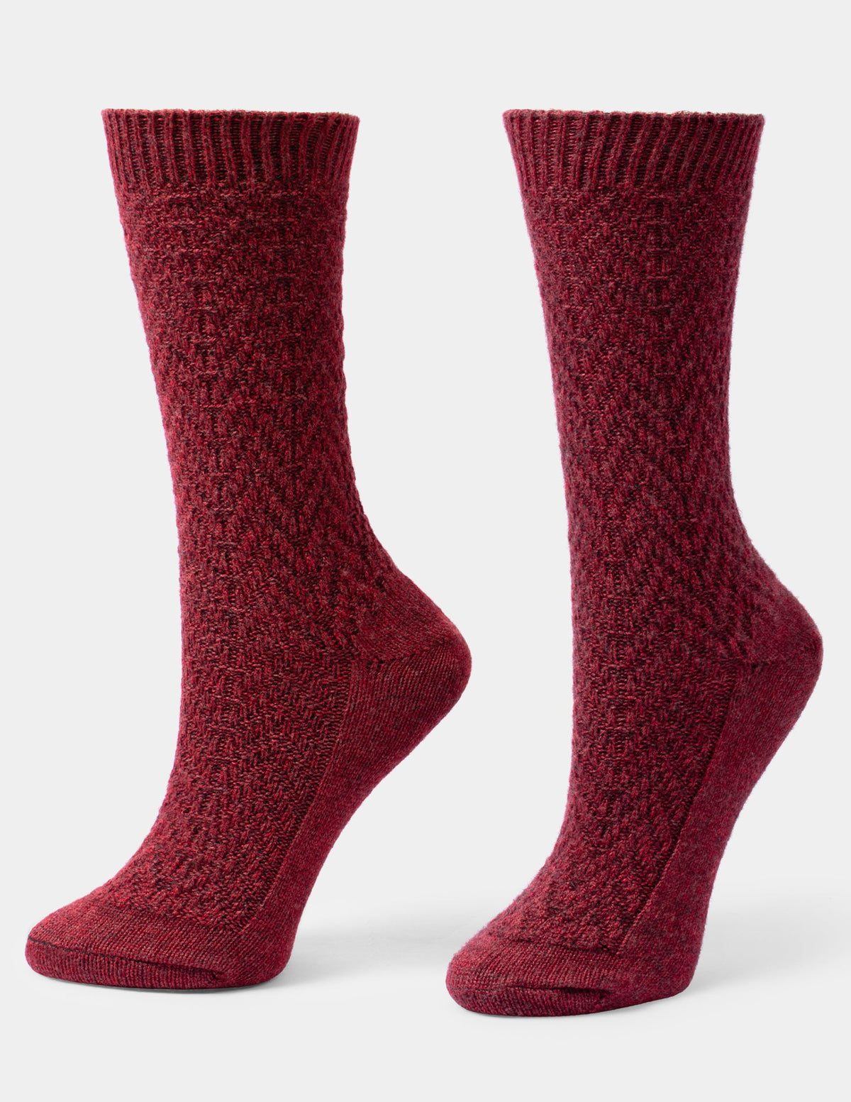 Hue Textured Wool Blend Crew 2 Pair Pack - Red Heather