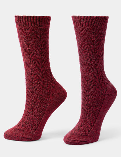 Hue Textured Wool Blend Crew 2 Pair Pack - Red Heather