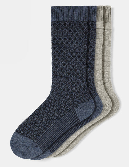 Hue Textured Wool Blend Crew 2 Pair Pack - Blue