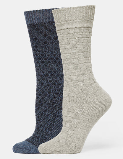 Hue Textured Wool Blend Crew 2 Pair Pack - Blue
