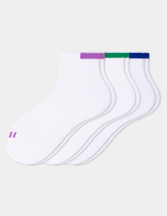 Hue Air Cushion Mini Crew Top Socks 3 Pair Pack - Bright Tipped