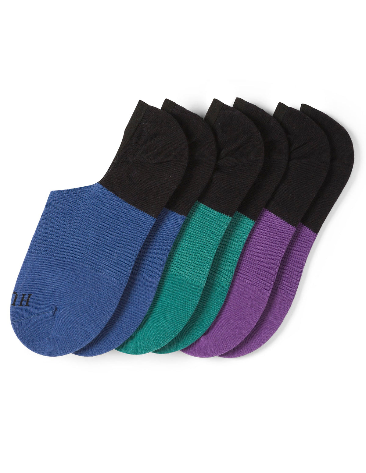 Hue Cotton No Show Arch Hug Sock 3 Pair Pack - Blue