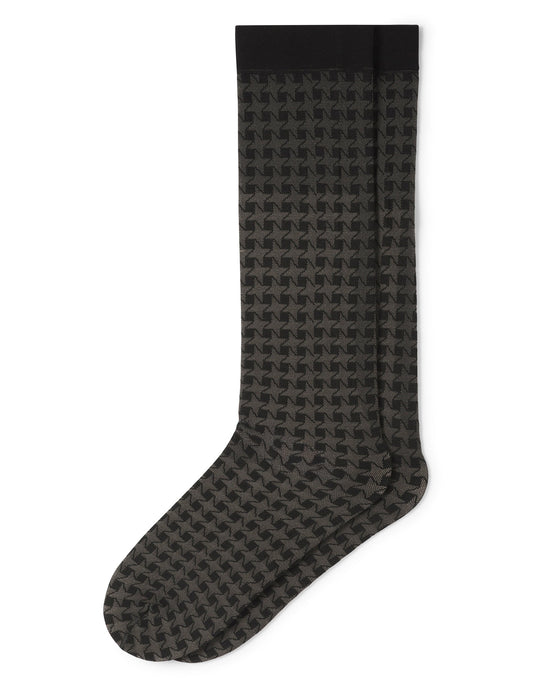 Hue Tonal Houndstooth Knee High - Black