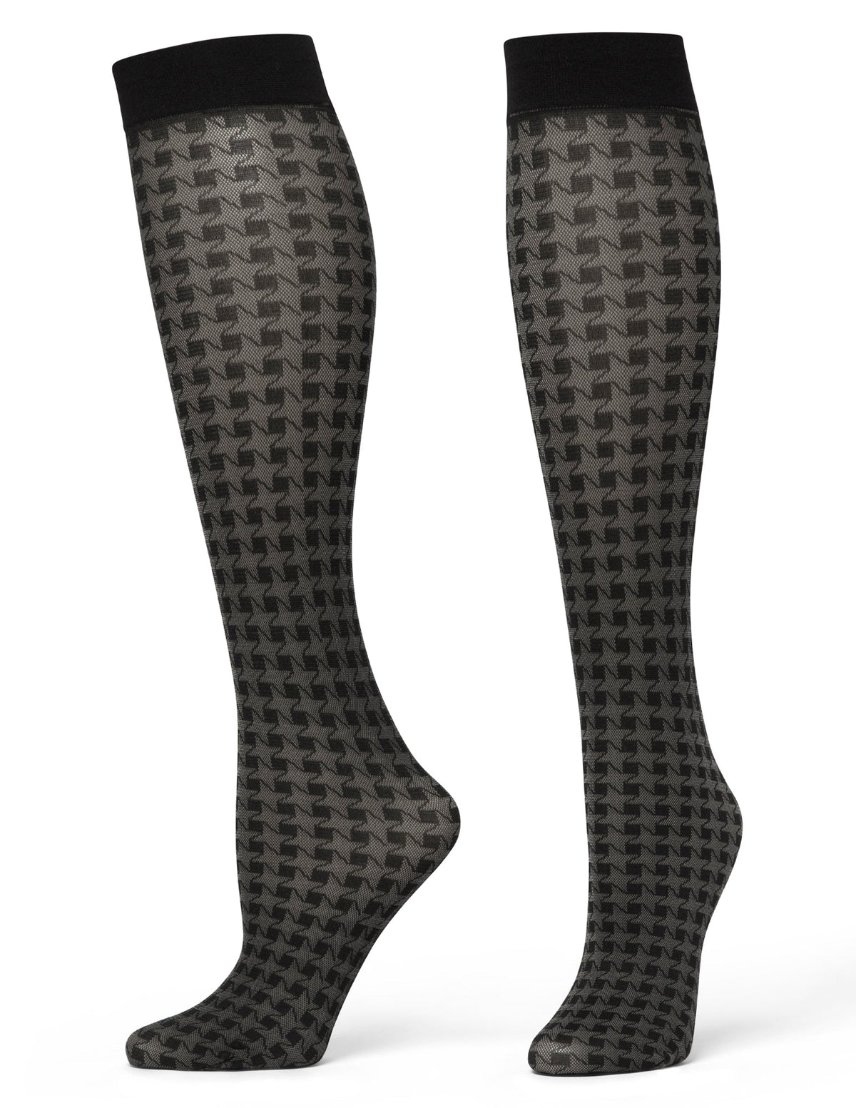 Hue Tonal Houndstooth Knee High - Black
