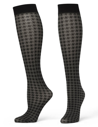 Hue Tonal Houndstooth Knee High - Black