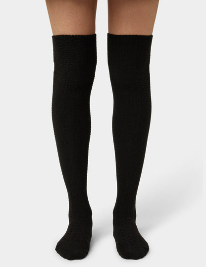 Hue Tonal Houndstooth Knee High - Black