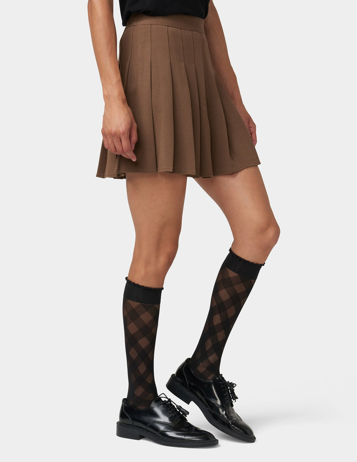 Hue Diagonal Gingham Knee High - Black