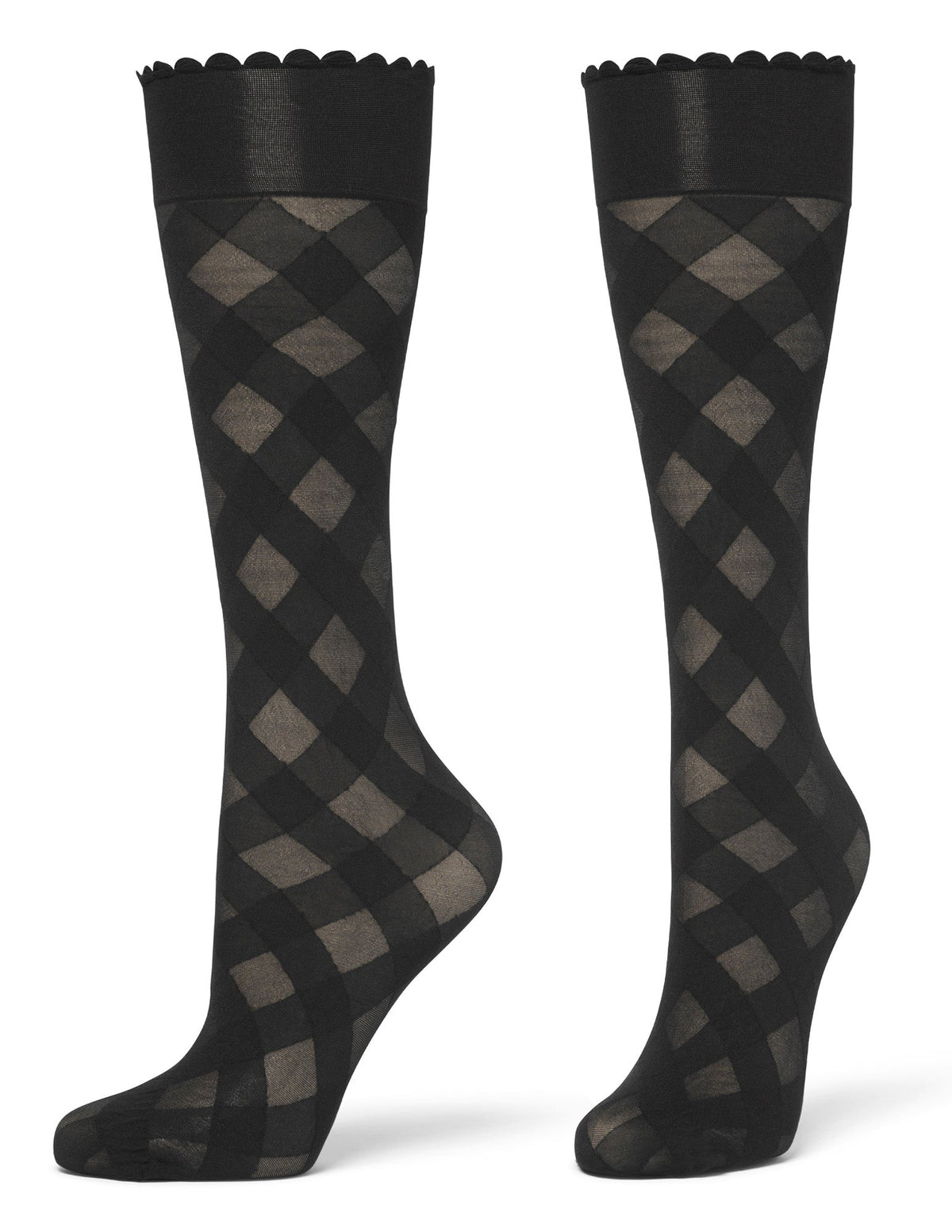 Hue Diagonal Gingham Knee High - Black