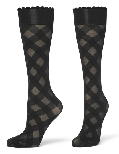 Hue Diagonal Gingham Knee High - Black