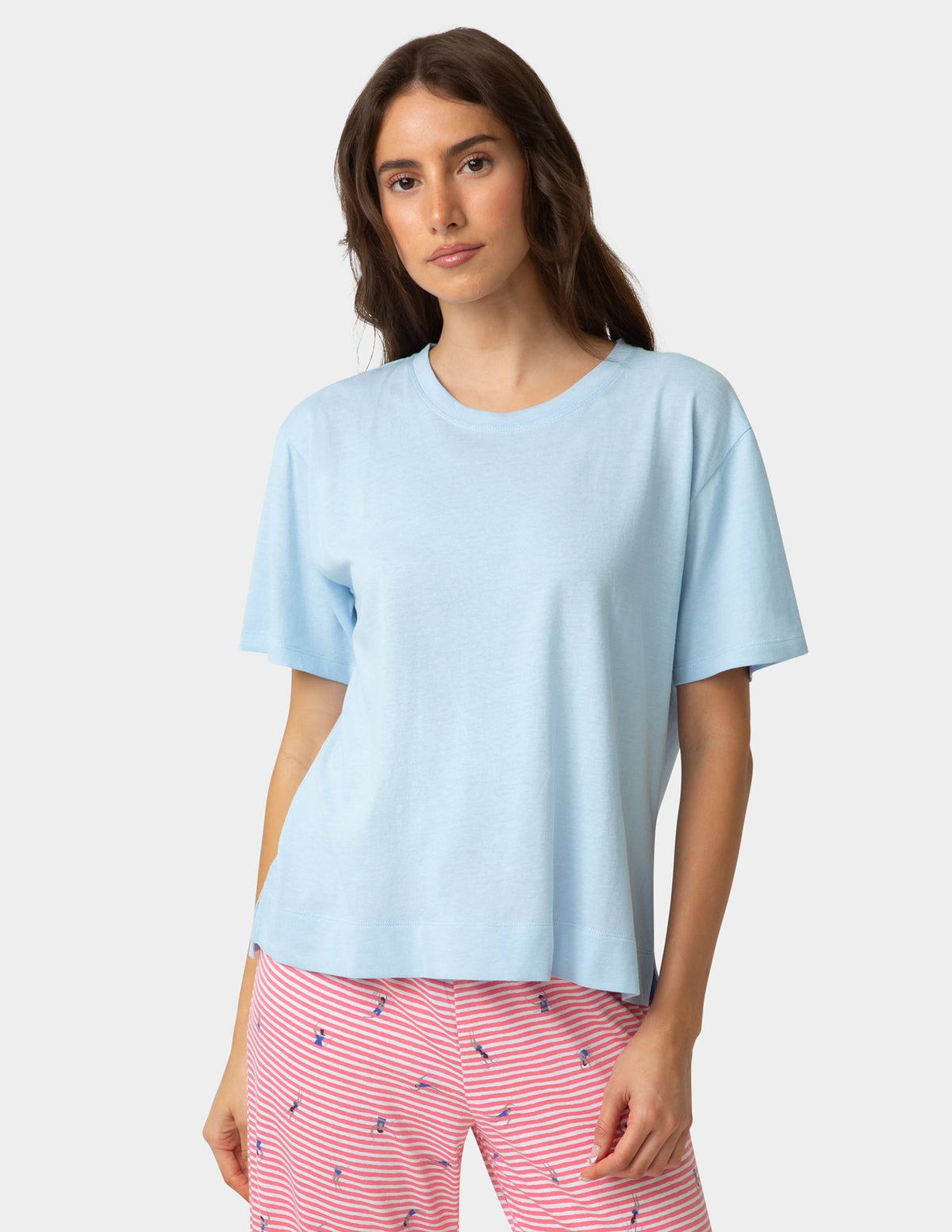 Hue Short Sleeve Cotton Candied Boxy PJ Tee - Blue Frost