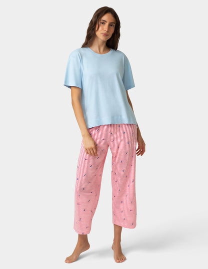 Hue Short Sleeve Cotton Candied Boxy PJ Tee - Blue Frost