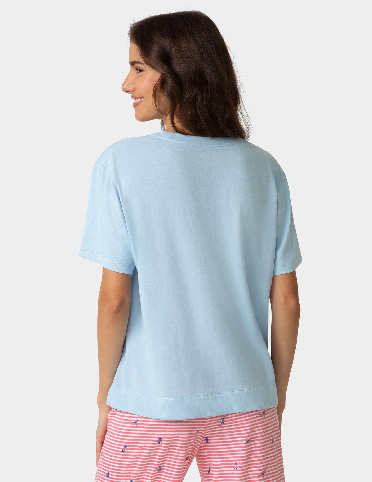 Hue Short Sleeve Cotton Candied Boxy PJ Tee - Blue Frost