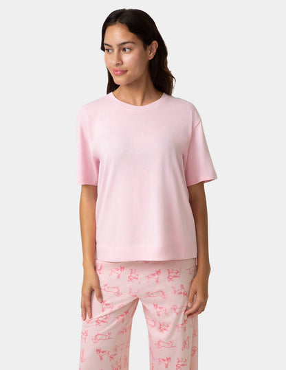 Hue Short Sleeve Cotton Candied Boxy PJ Tee - Light Pink