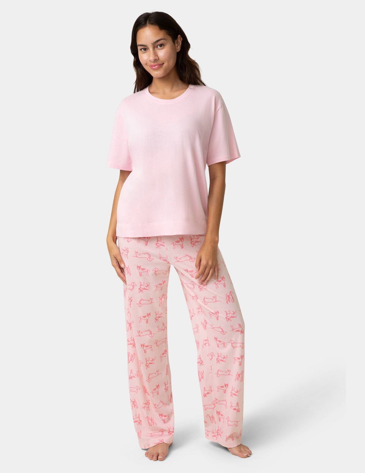 Hue Short Sleeve Cotton Candied Boxy PJ Tee - Light Pink