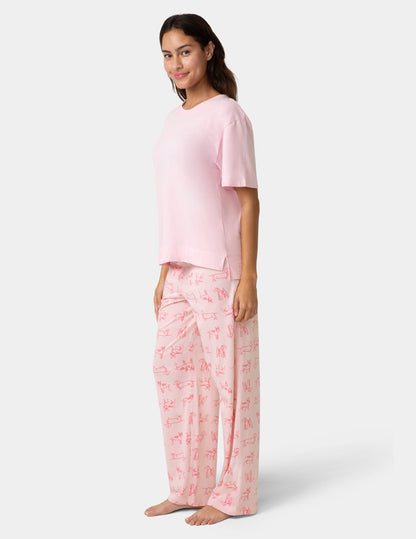 Hue Short Sleeve Cotton Candied Boxy PJ Tee - Light Pink