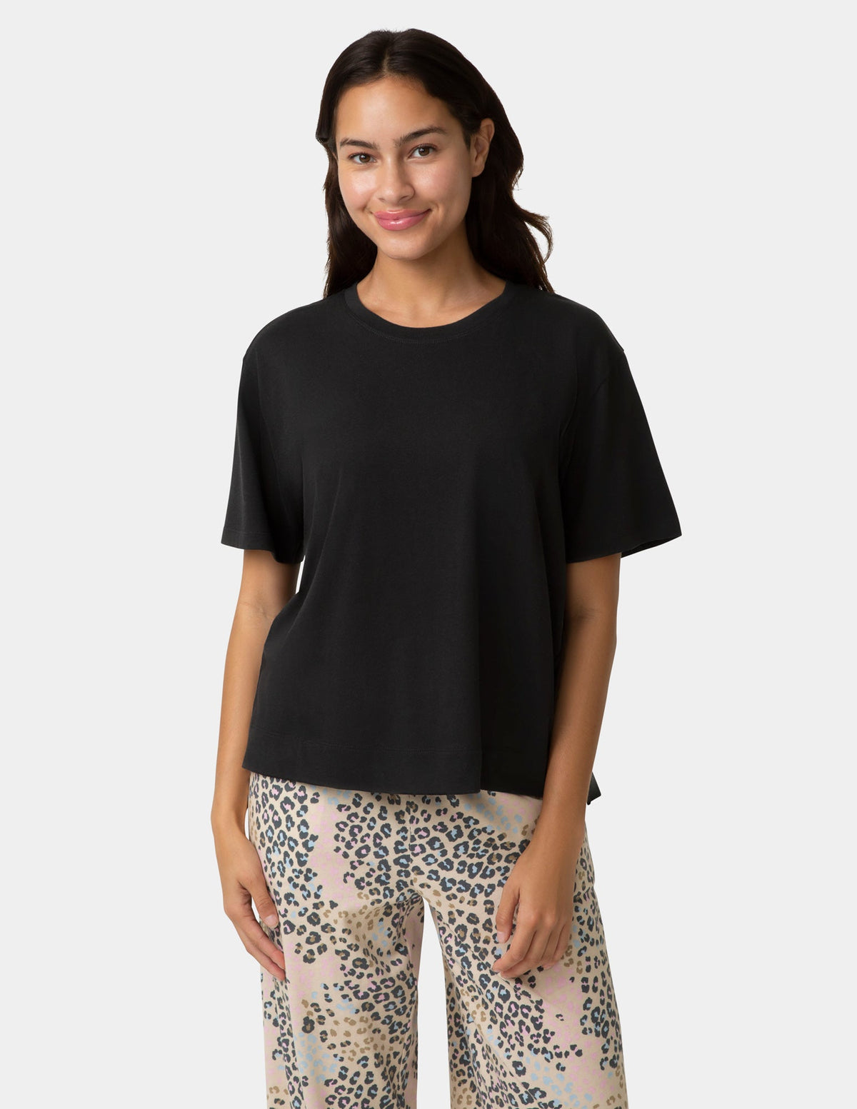 Hue Short Sleeve Cotton Candied Boxy PJ Tee - Black