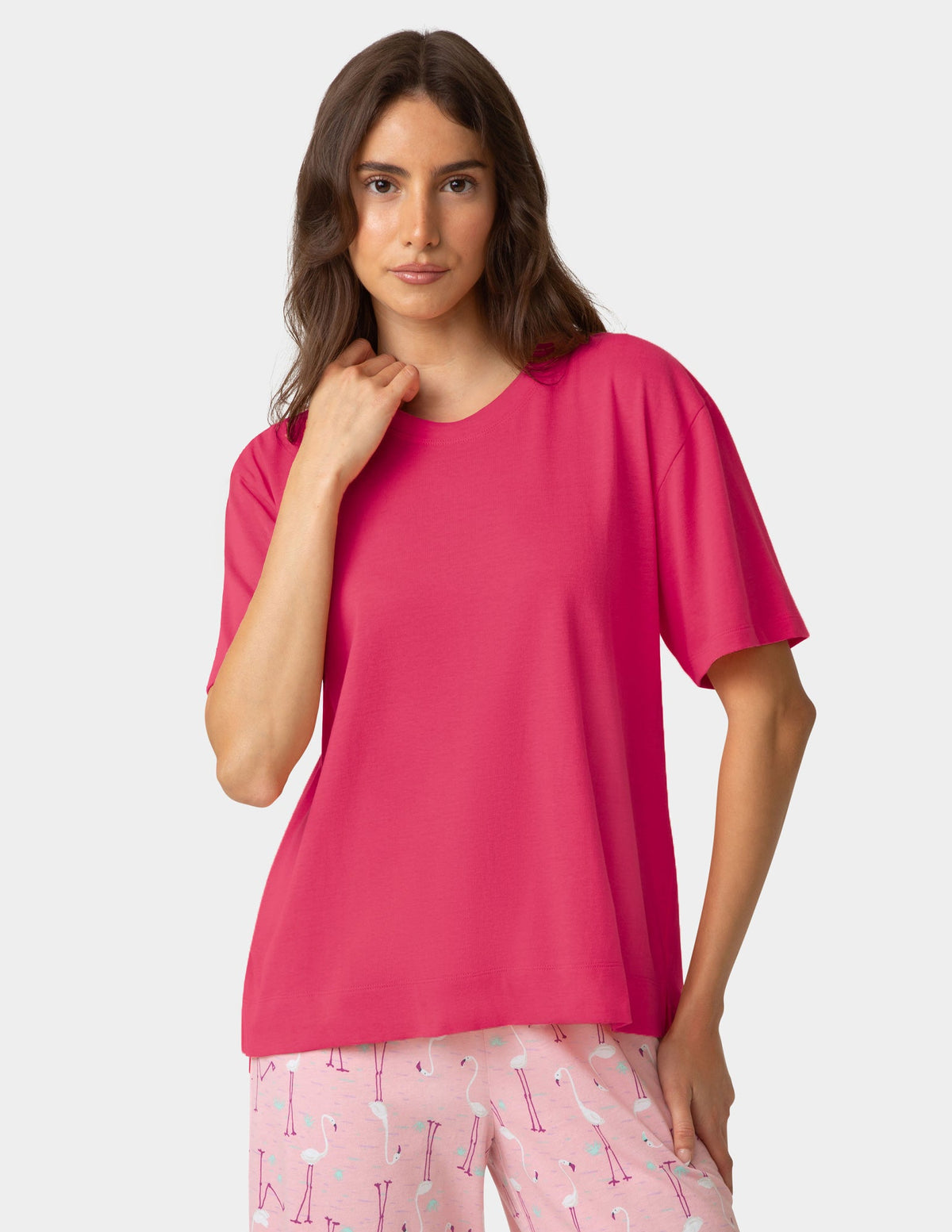 Hue Short Sleeve Cotton Candied Boxy PJ Tee - Azalea