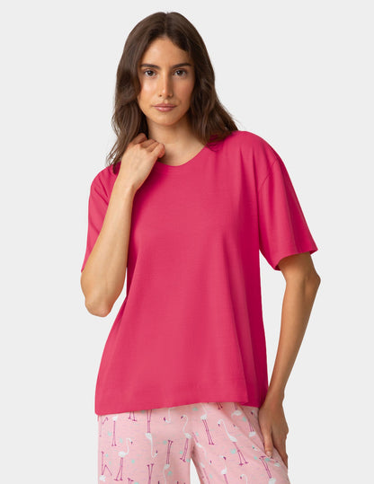 Hue Short Sleeve Cotton Candied Boxy PJ Tee - Azalea