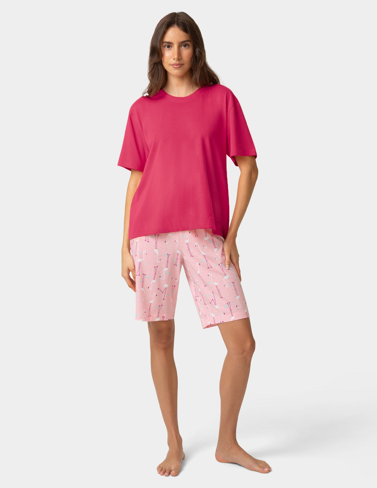 Hue Short Sleeve Cotton Candied Boxy PJ Tee - Azalea