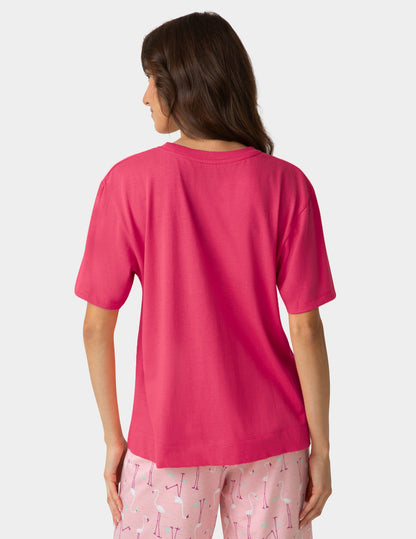 Hue Short Sleeve Cotton Candied Boxy PJ Tee - Azalea