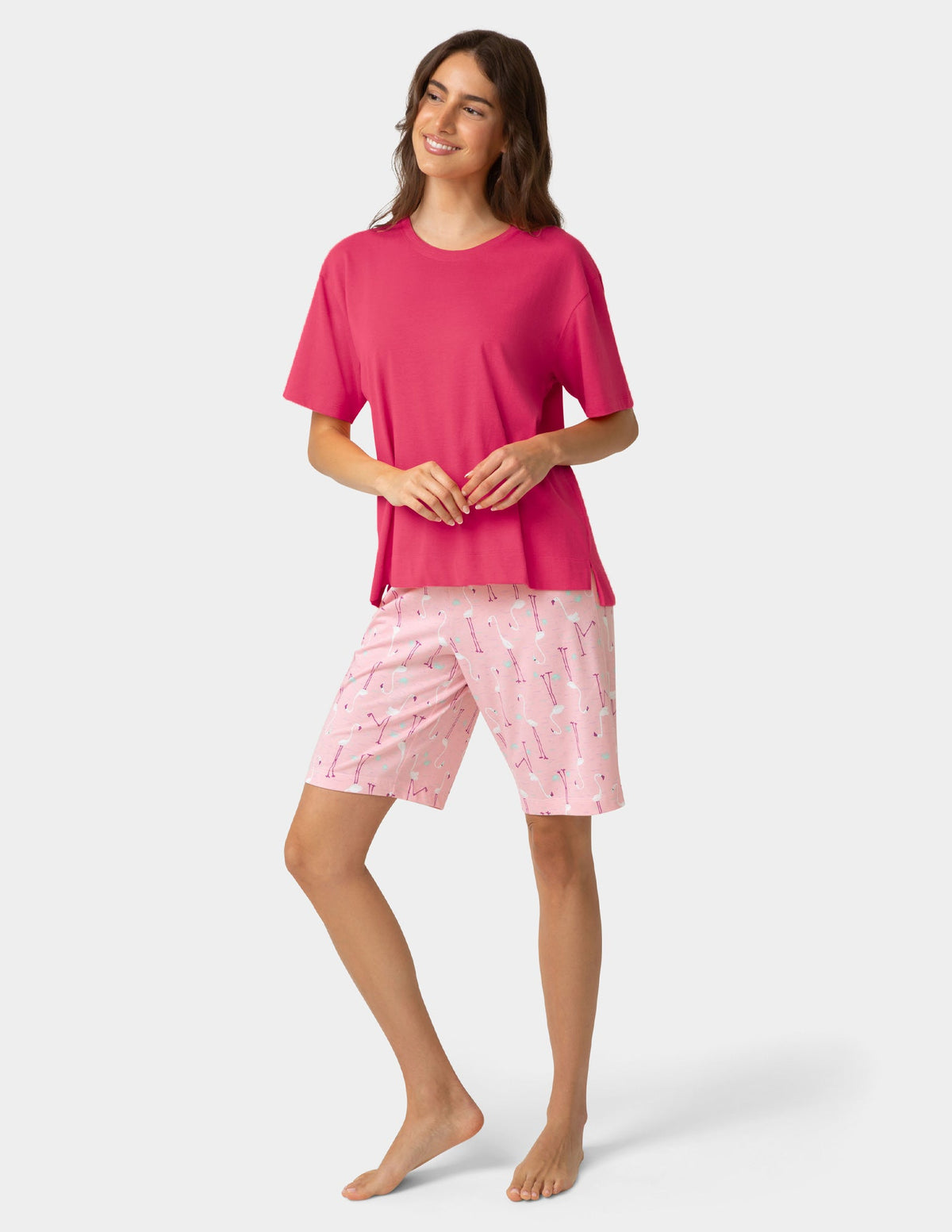 Hue Short Sleeve Cotton Candied Boxy PJ Tee - Azalea