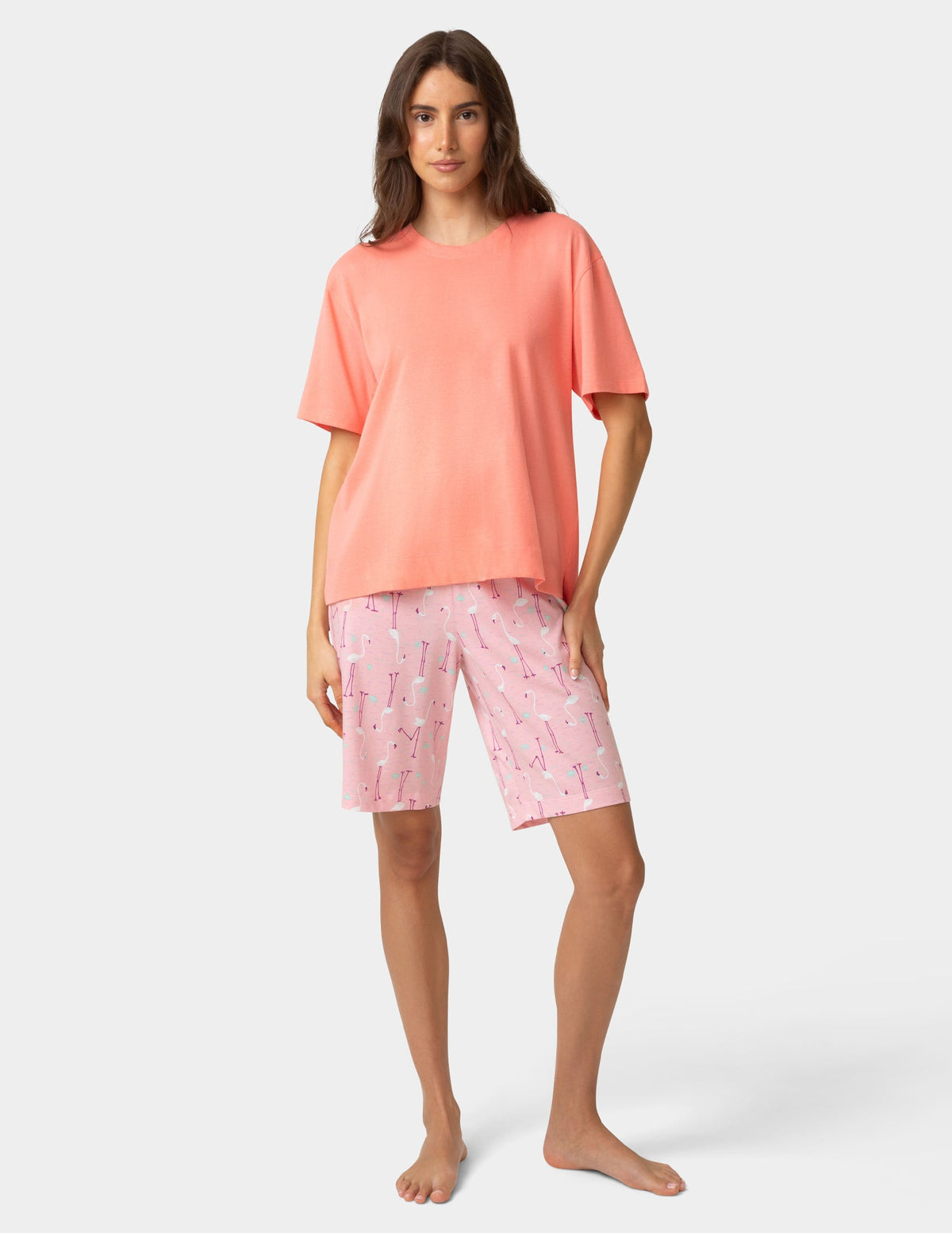 Hue Short Sleeve Cotton Candied Boxy PJ Tee - Shell Pink
