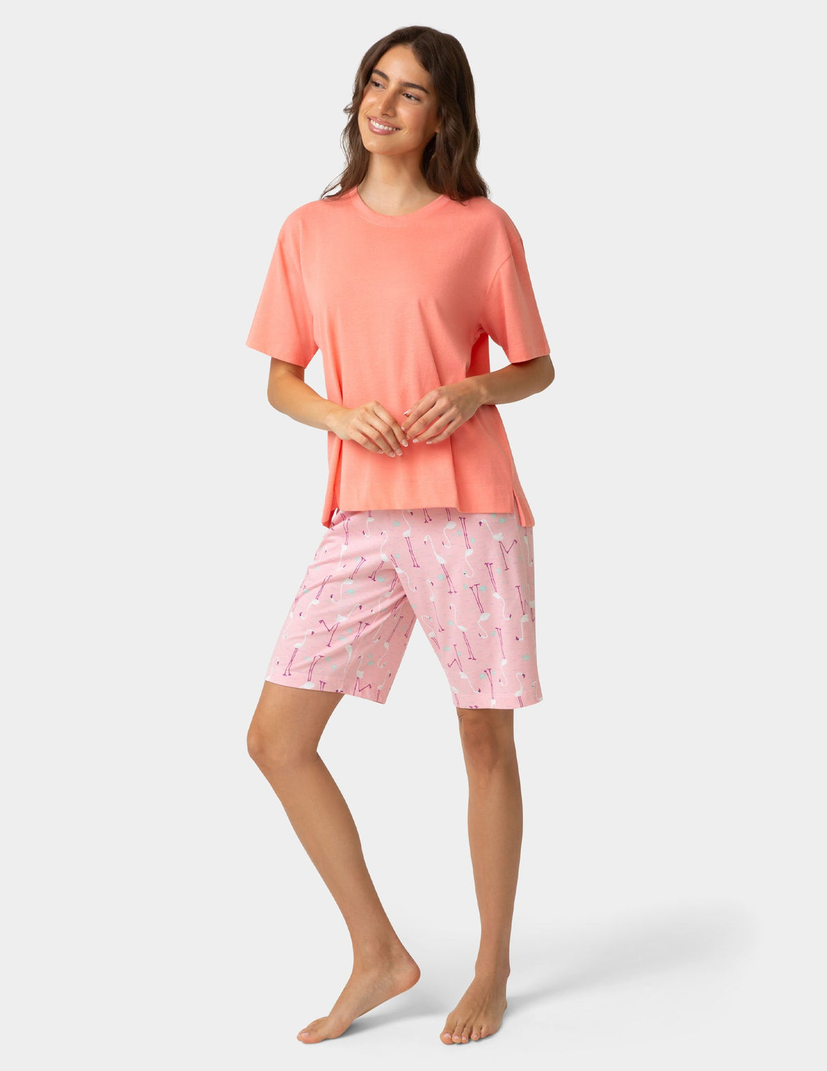 Hue Short Sleeve Cotton Candied Boxy PJ Tee - Shell Pink