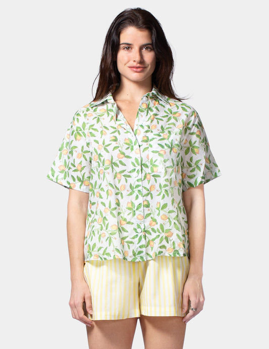 Hue Short Sleeve Voile Camp PJ Top - Bright White