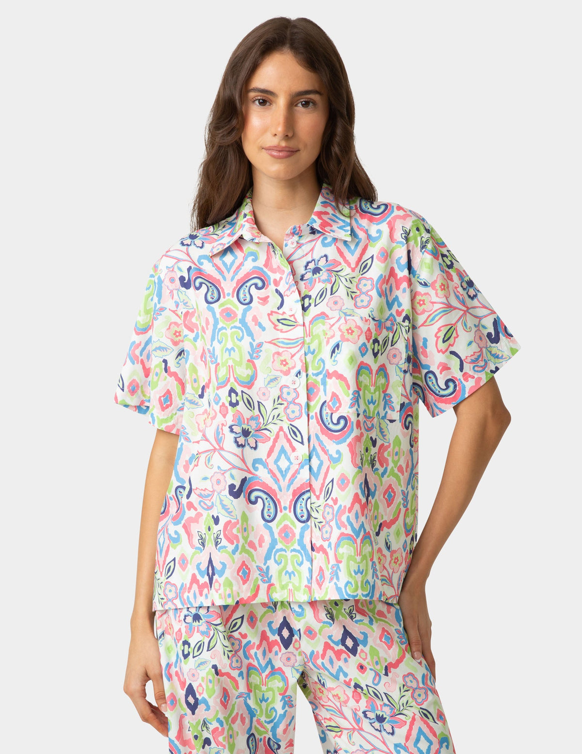 Hue Short Sleeve Poplin Camp PJ Top - Bright White