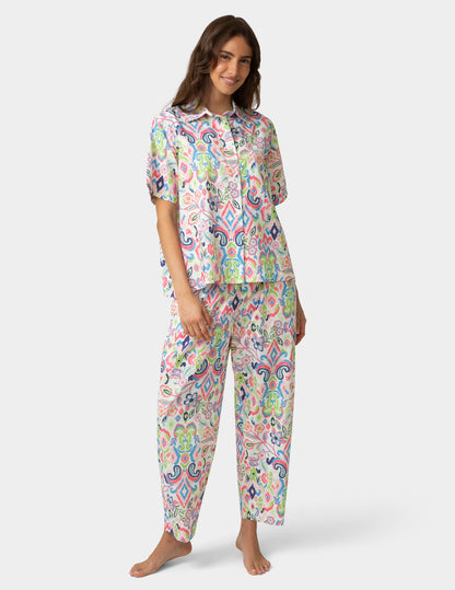 Hue Short Sleeve Poplin Camp PJ Top - Bright White