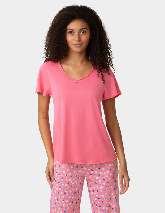 Hue Short Sleeve Rosette PJ Tee - Camellia Rose