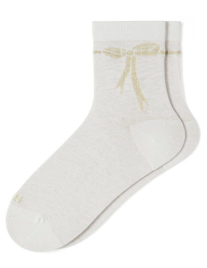 Hue Metallic Bow Sock - Ivory