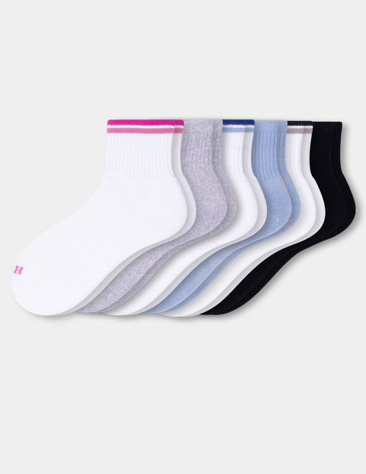 Hue Sport Mini Crew Sock 6 Pair Pack - Micro Stripe