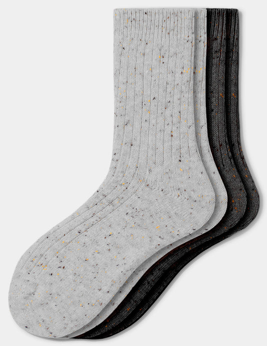 Hue Tweed Ribbed Crew 2 Pair Pack - Light Grey Heather
