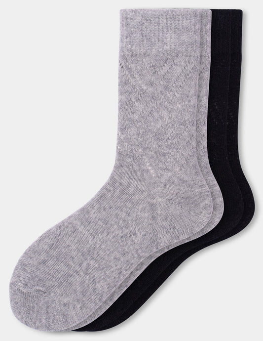 Hue Pointelle Argyle Boot Sock 2 Pair Pack - Grey