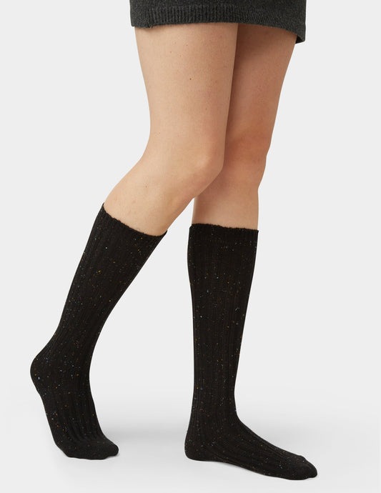 Hue Ribbed Tweed Knee Sock - Black