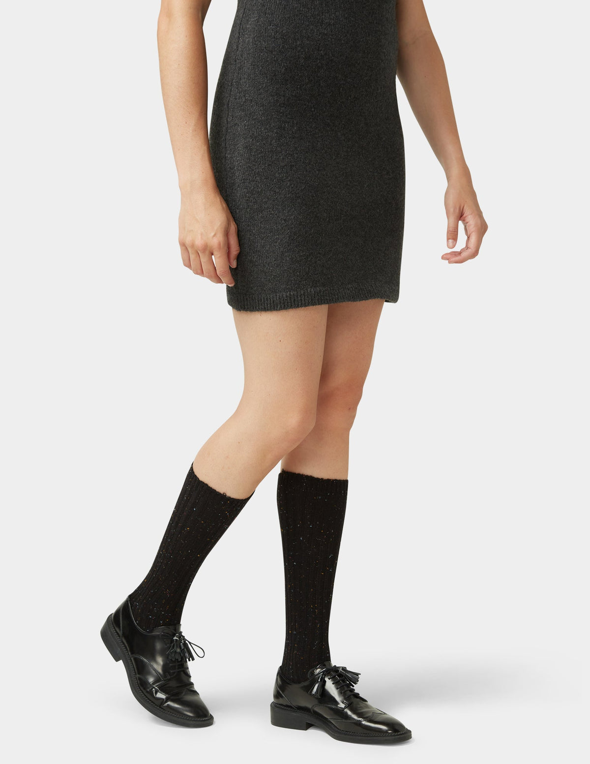Hue Ribbed Tweed Knee Sock - Black