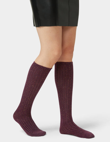 Hue Ribbed Tweed Knee Sock - Deep Burgundy