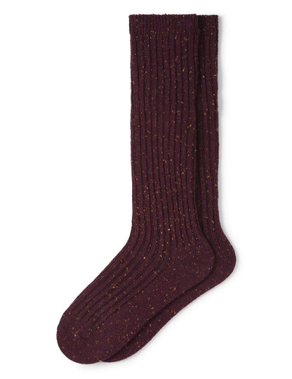 Hue Ribbed Tweed Knee Sock - Deep Burgundy