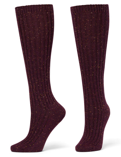 Hue Ribbed Tweed Knee Sock - Deep Burgundy