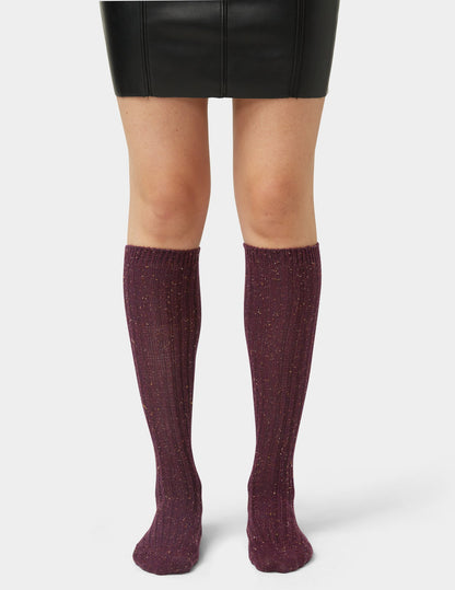 Hue Ribbed Tweed Knee Sock - Deep Burgundy