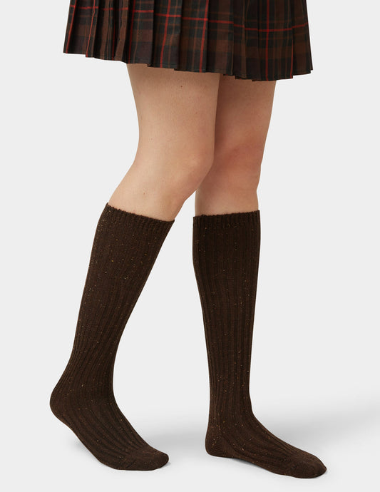 Hue Ribbed Tweed Knee Sock - Espresso