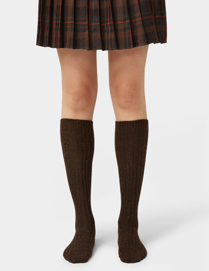 Hue Ribbed Tweed Knee Sock - Espresso