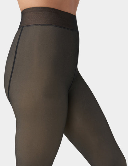 Hue Faux Sheer Fleece-Lined Tights - Black