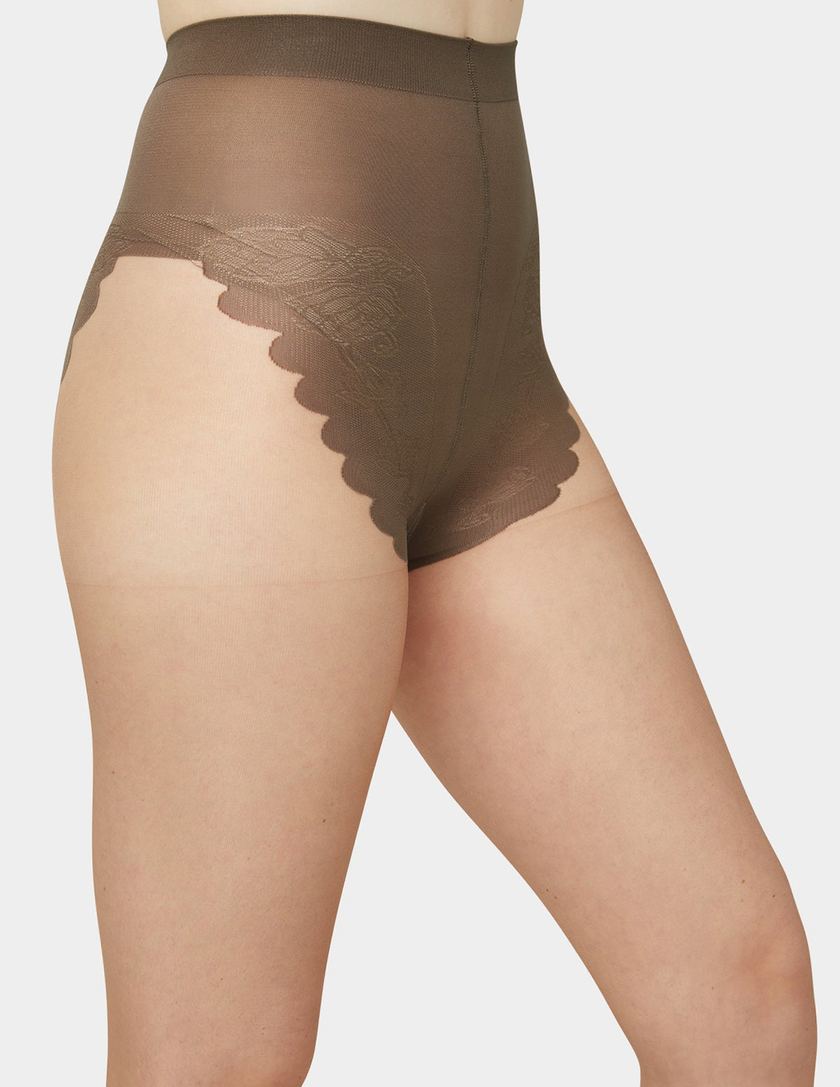 Hue French Lace Control Top Pantyhose - Cocoa